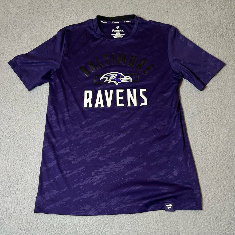 Baltimore Ravens Tee Fanatics Mens M Purple Pullover Short‎ Sleeve Tee Shirt NFL